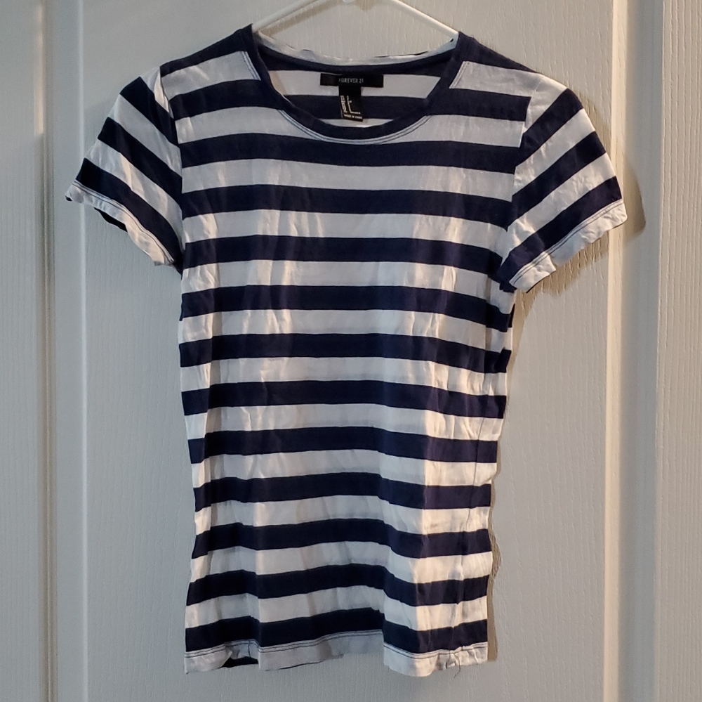 Forever 21 Navy Blue and White Stripped T-Shirt